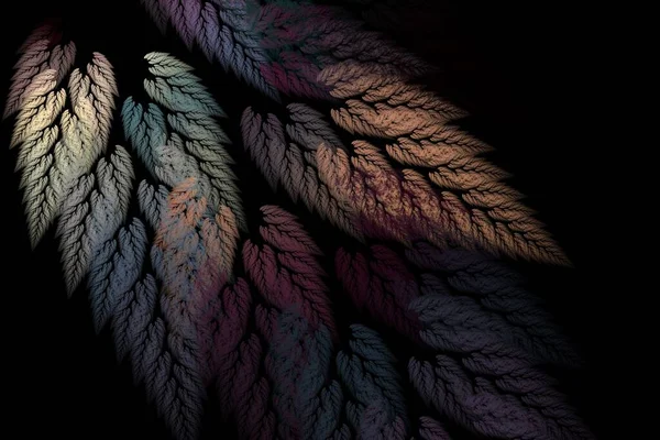 Siyah Bir Arkaplanda Izole Edilmiş Renkli Fraktal Kanat Deseninin Görüntüsü — Stok fotoğraf