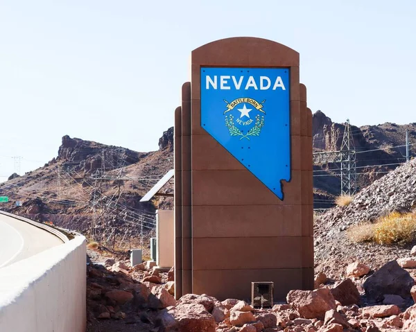 Het Blauwe Bord Bij Nevada Arizona Grens Bij Hoover Dam — Stockfoto
