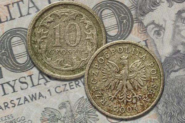 Zbliżenie Monet Polskich Groszy Bankomacie — Zdjęcie stockowe