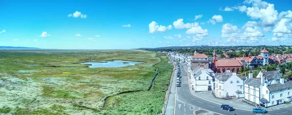 Parkgate Seaside Village Wirral Merseyside Drone Mid Air Shot — Stock Photo, Image
