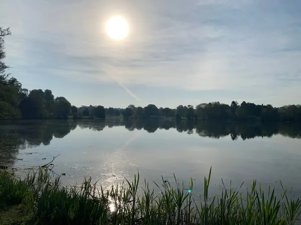 朝の湖の上の太陽の静かな景色 — ストック写真