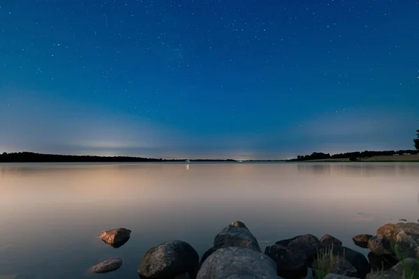Stars Milkyway Schlei River Schleswig Holstein Allemagne Pierres Premier Plan — Photo