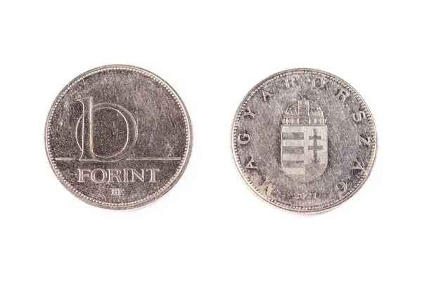 Beyaz Zemin Üzerinde Izole Edilmiş Iki Macar Forint Sikkesi — Stok fotoğraf