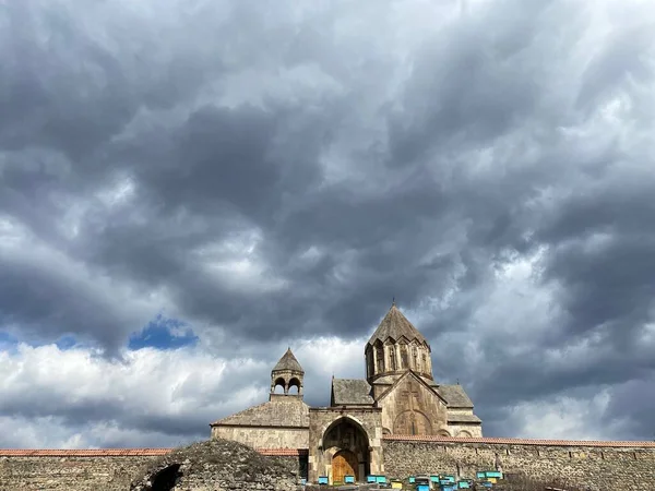 Eine Tagesansicht Des Gandzasar Klosters Einem Bewölkten Tag Artsakh Berg — Stockfoto