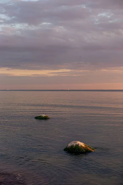 Вертикальний Знімок Бухти Моря Мохоподібними Каменями — стокове фото