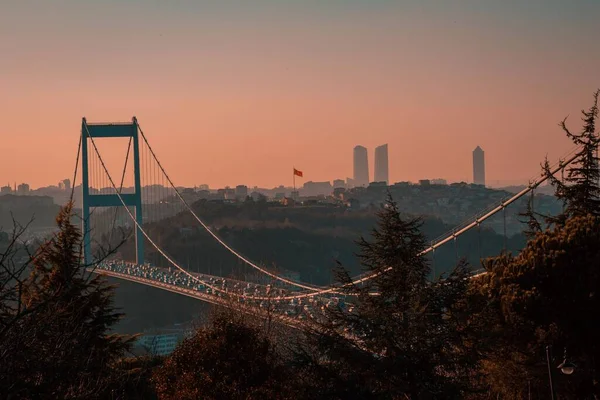 Une Vue Panoramique Pont Bosphore Coucher Soleil Istanbul Turquie — Photo