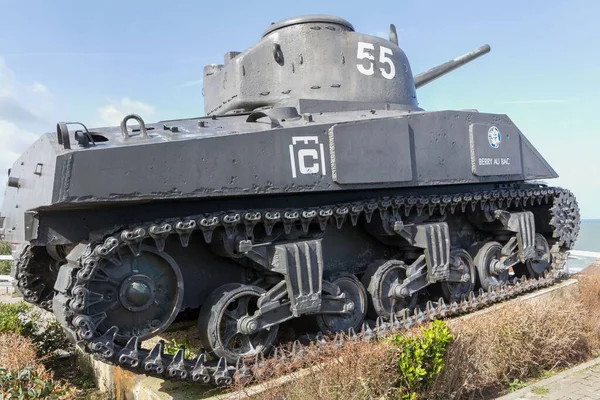 Tanque Estacionado Lugar Donde Ocurrió Segunda Guerra Mundial Normandía Francia — Foto de Stock