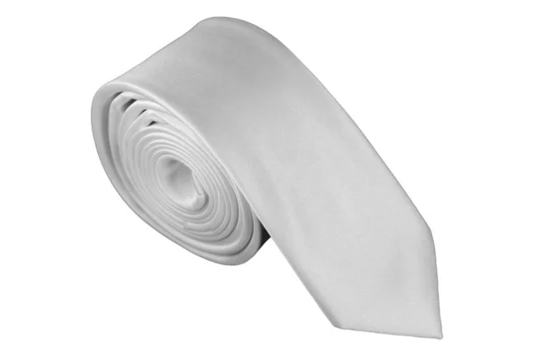 White Color Polyester Fabric Necktie Isolated White Background — Stock Photo, Image