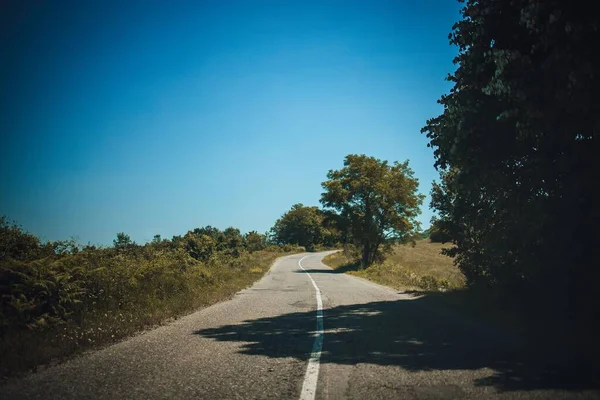 Ένας Μακρύς Αυτοκινητόδρομος Δέντρα Κάθε Πλευρά — Φωτογραφία Αρχείου