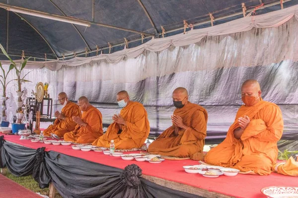 Food Offering Food Donation Thai Monks Part Religious Buddhist Ritual — Stock Photo, Image