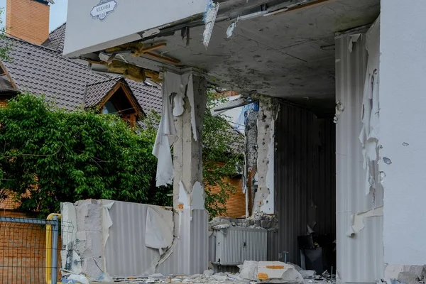 Een Angstaanjagend Uitzicht Beschadigde Gebouwen Irpin Oekraïne — Stockfoto