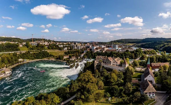 Aerial Drone Shot Rhine Falls Neuhausen Rhein Town Switzerland — Stock Photo, Image
