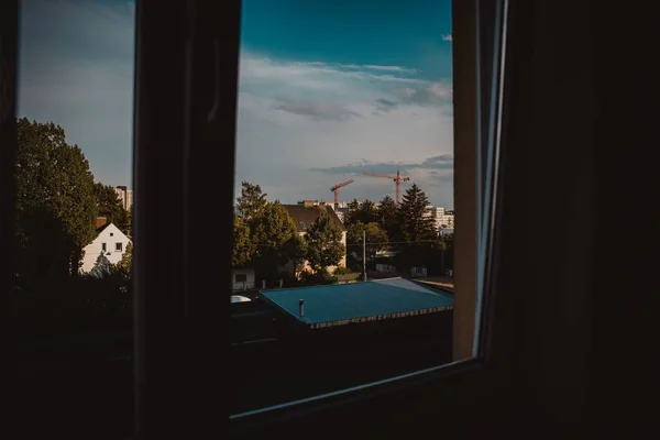 City View Houses Trees Blue Sky Window — Stock Photo, Image