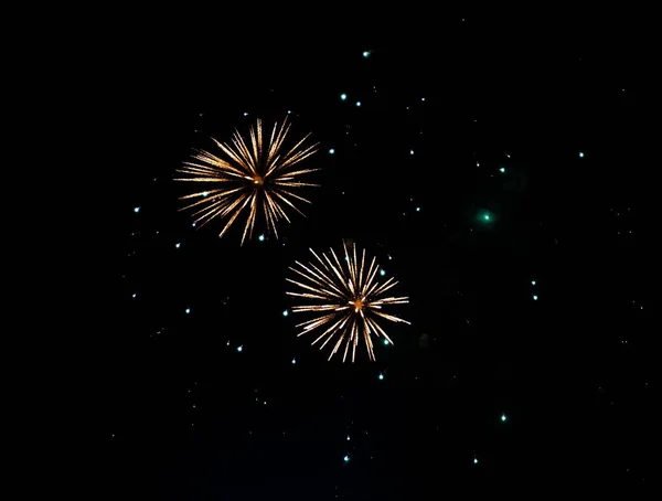 Display Orange Fireworks Black Sky Background — Stock Photo, Image