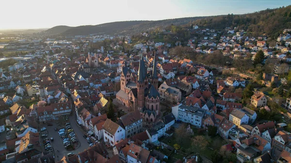 Widok Lotu Ptaka Kościoła Ewangelickiego Gelnhausen Zachód Słońca Hesji Niemcy — Zdjęcie stockowe