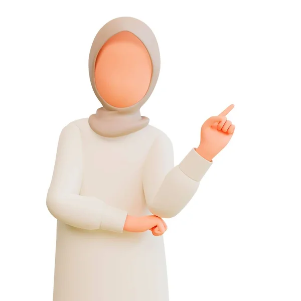 Трехмерное Изображение Женщины Носящей Хиджаб Указательным Пальцем Указывающим Сторону Белом — стоковое фото
