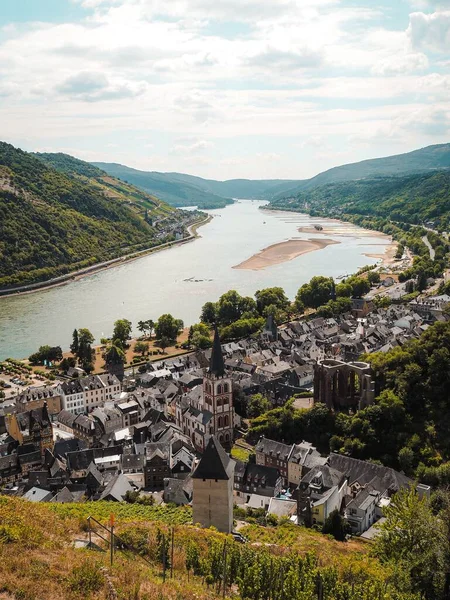 Utsikt Från Ovan Bacharach Tyskland Med Utsikt Över Floden Rhen — Stockfoto