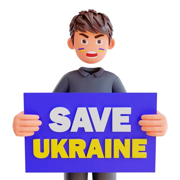 Render Young Man Poster Ukraine Isolated White Background — Stock Photo, Image