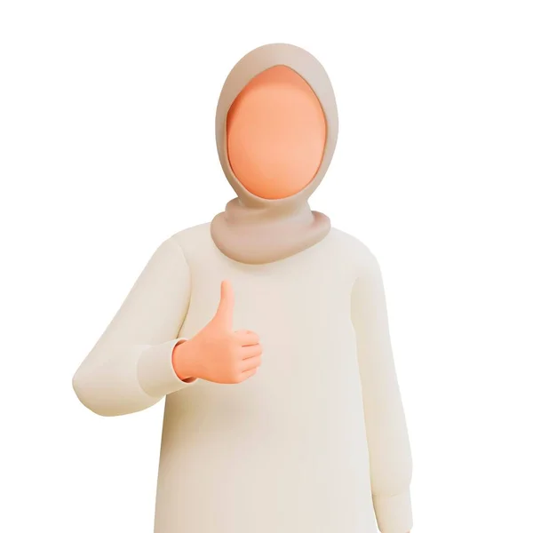 Render Woman Hijab Showing Thumbs White Background — Stock Photo, Image