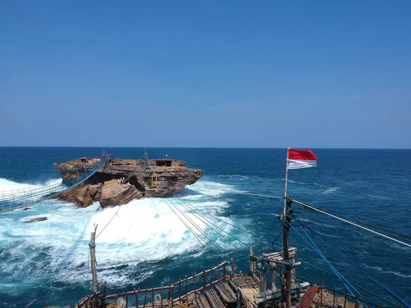 Una Toma Aérea Playa Timang Las Atracciones Isla Panjang Indonesia —  Fotos de Stock