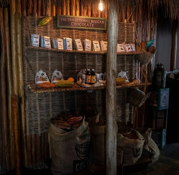 Small Local Chocolate Shop Thatch Wooden Decorations Costa Maya Mexico — Stock Photo, Image