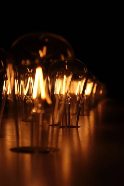 Vertical Close Vintage Light Bulbs Dark — Stock Photo, Image