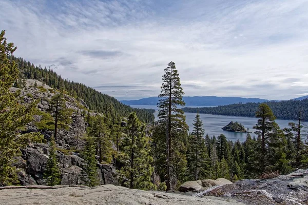 Une Vue Panoramique Une Pinède Face Lac Tahoe — Photo