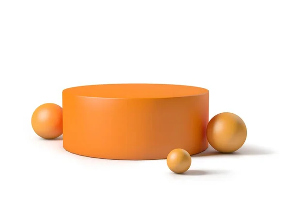 Renderelés Egy Narancssárga Pódium Több Golyó Fehér Alapon — Stock Fotó