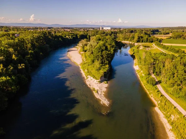 Εναέρια Λήψη Ποταμού Στο Landau Der Isar Βαυαρία Γερμανία — Φωτογραφία Αρχείου