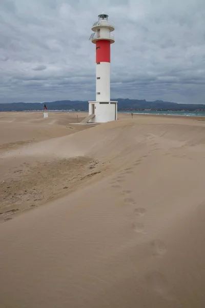 Vue Verticale Magnifique Phare Sur Plage Badia Del Fangar Delta — Photo