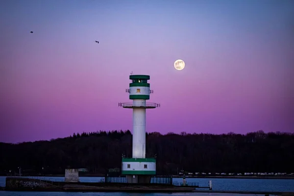 Full Moon Lighthouse Falkenstein Kiel Germany — Stock Photo, Image