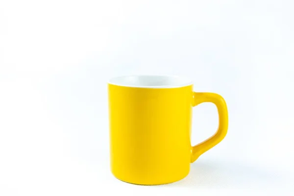 Una Taza Cerámica Amarilla Color Aislada Sobre Fondo Blanco — Foto de Stock