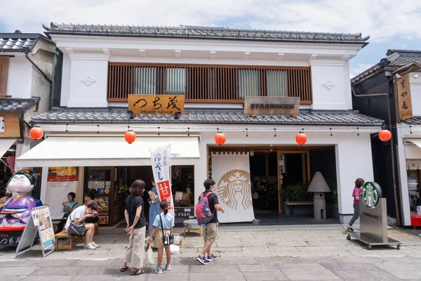 Exterior Starbucks Coffee Shop Zenko Temple Summer Traditionally Japanese Building — Stock Photo, Image