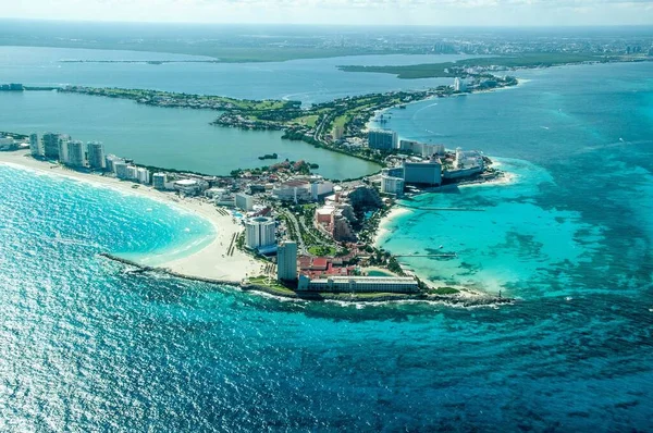 Luchtfoto Van Caribische Zee Cancun Mexico — Stockfoto