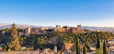 Granada, Endülüs, İspanya 'daki güzel bir Alhambra sarayı manzarası.