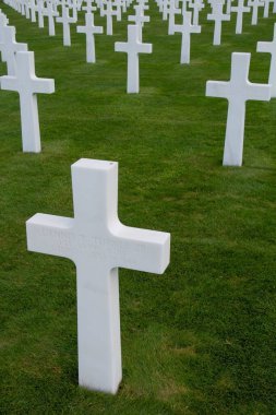 Colleville 'deki Amerikan mezarlığındaki haçlar, Fransa' daki Normandiya