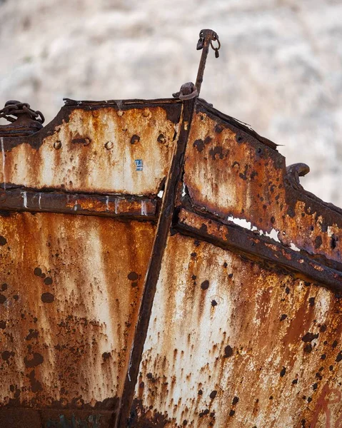 Een Verticaal Schot Van Een Oeroude Boot Zakynthos Griekenland — Stockfoto