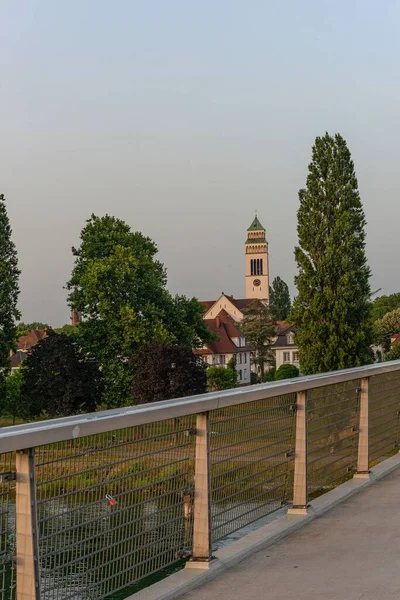 Chiesa Johannes Nepomuk Kehl Germania Vista Ponte Sul Fiume — Foto Stock