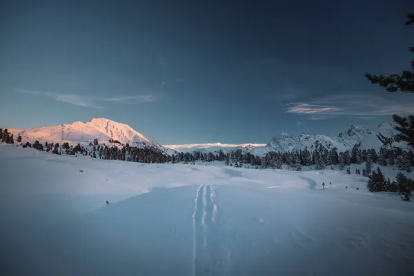 Ett Snöfält Och Bergen — Stockfoto