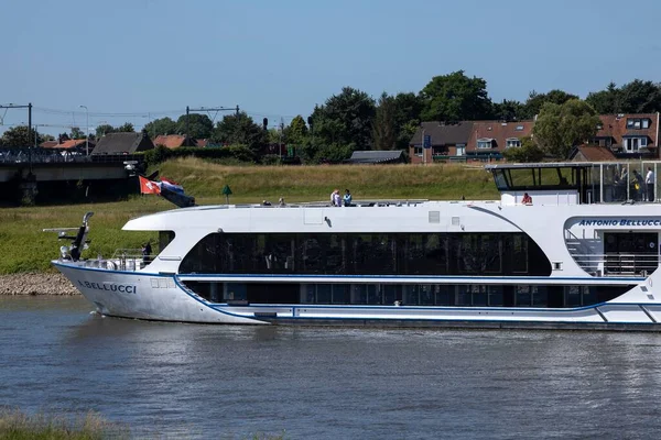 Modern Tourist Passenger Boat People Cruising River Ijssel Greenery Vegetation — Stock Photo, Image