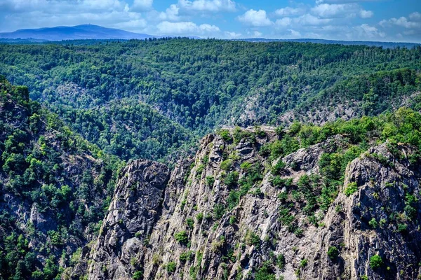 Вид Росстраппе Горах Харц Хорошу Літню Погоду Від Hexentanzplatz — стокове фото