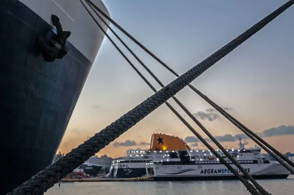 Východ Slunce Přístavu Pireus Řecko — Stock fotografie