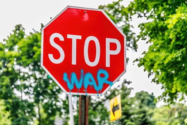 Μια Λέξη Σημάδι Stop Πολέμου Για Την Ουκρανία Και Ρωσία — Φωτογραφία Αρχείου