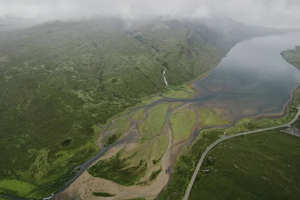 Eine Luftaufnahme Eines Schönen Flusses Sligachan Einem Bewölkten Tag — Stockfoto