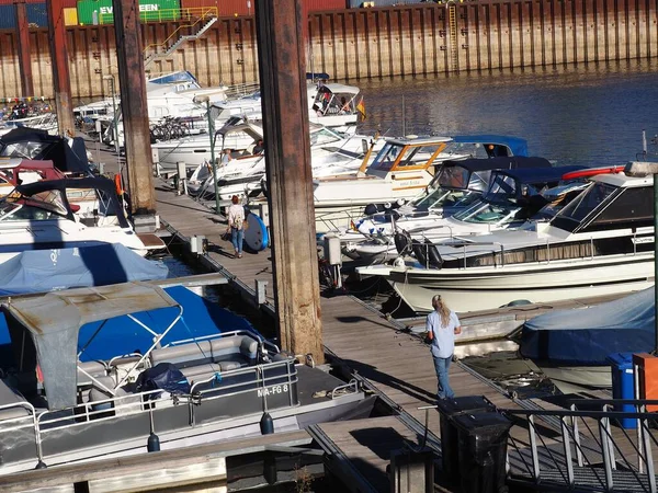 Muitos Barcos Atracados Porto Gernsheim Durante Festival Dos Pescadores Alemanha — Fotografia de Stock