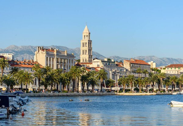 The waterfront cityscape of Split under the blue sky on a sunny day