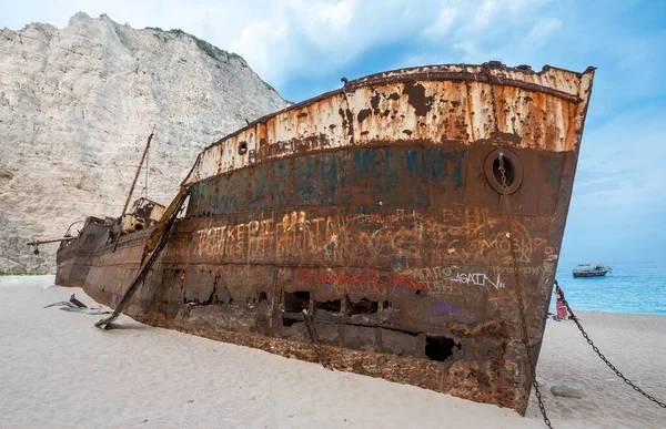 Tiro Close Barco Antigo Zakynthos Grécia — Fotografia de Stock