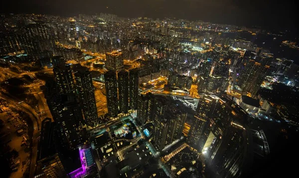 Een Luchtfoto Van Hong Kong Nachts — Stockfoto