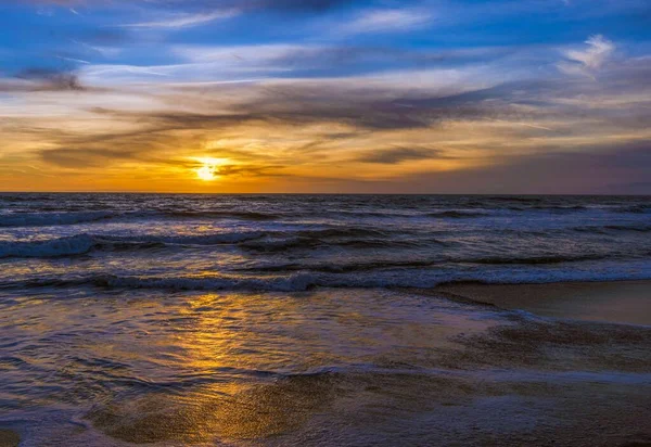 Une Belle Vue Sur Mer Calme Coucher Soleil Orange Hollywood — Photo