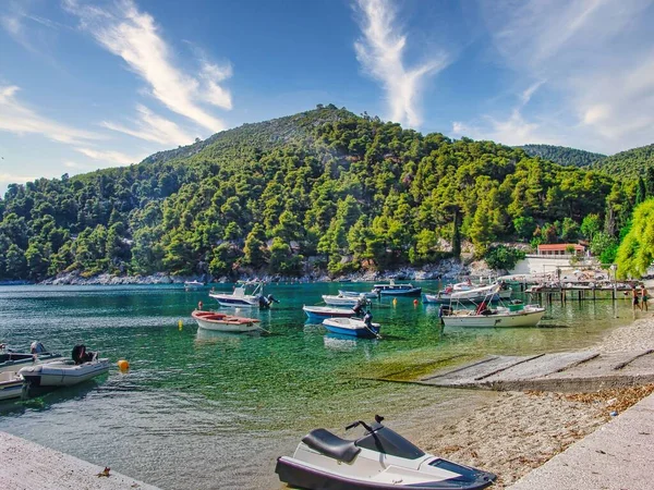 Die Boote Einem Strand Dorf Agnontas Auf Der Insel Skopelos — Stockfoto